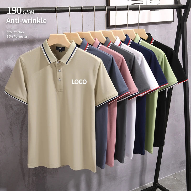 Wholesale Anti-pilling Anti-wrinkle Anti-Shrink Breathable 50% Cotton 50% Polyester Knitted Men's Polo T-shirt Custom logo