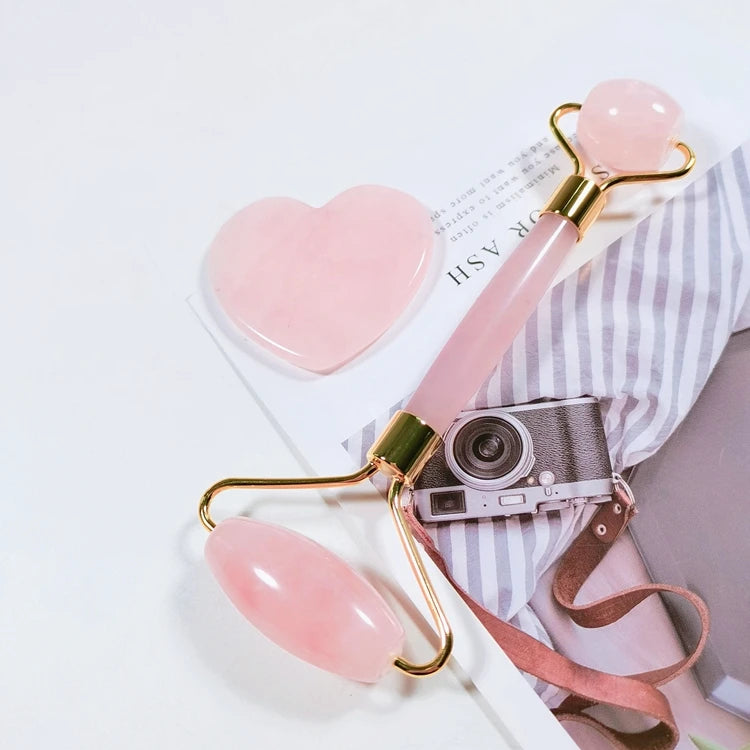 HZ Crystals Hot Sales Skin Care Tools Custom 100% Natural Crystal Facial Face Rose Quartz Roller Gua Sha Jade Roller