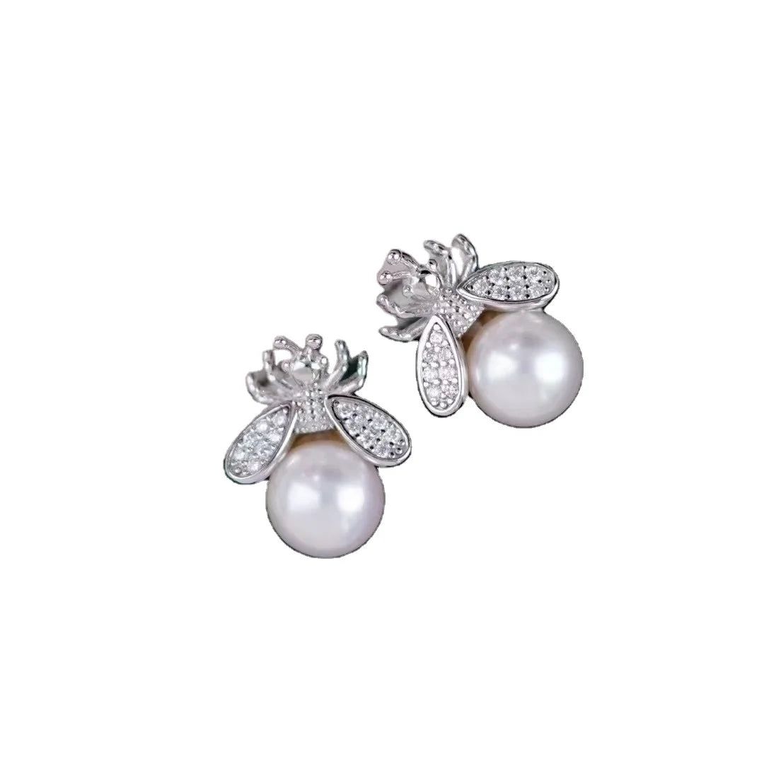 E5150 6-7mm Sterling Silver 18k Gold Plated Freshwater Pearl Beads Earrings Accessory DIY Mountings Wedding Jewelry Wholesale