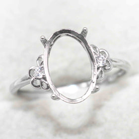 Sterling Silver 8*12mm Semi Mount Ring Empty Frame Blank Support Setting S925 Base Holder Without Center Stone for DIY Inlay
