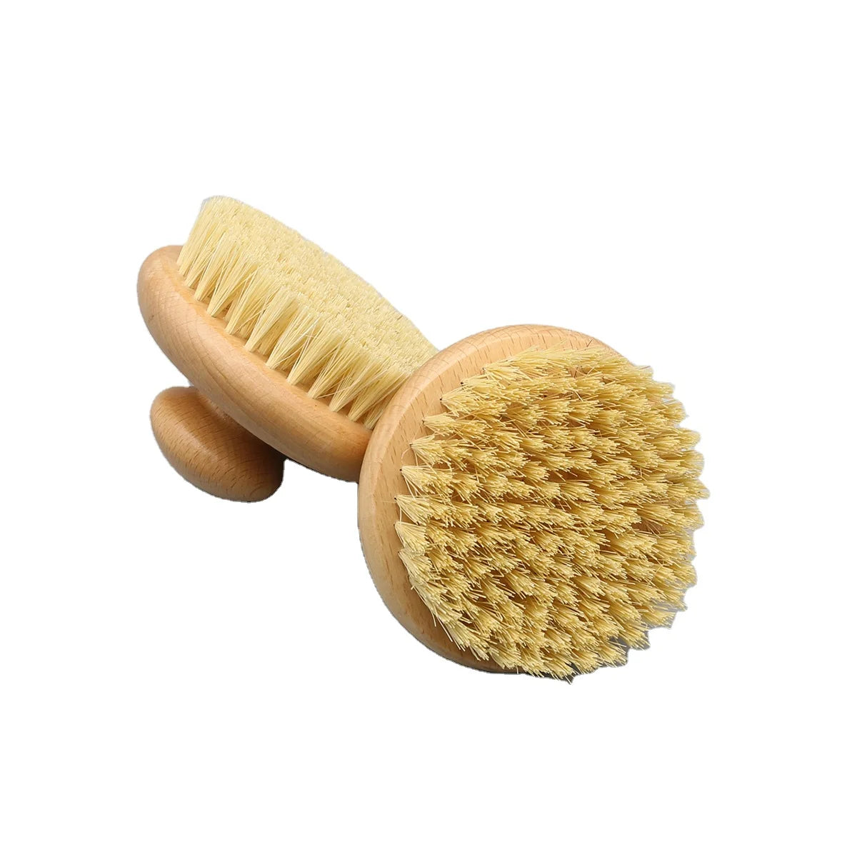 Natural Bathroom Scrubber Vegan Sisal Bristle and Round Bamboo Beech Wooden Dry Bath Brush