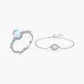 Europe Style 925 Sterling Silver Jewelry Set Simple Fancy Oval Egg Shaped Moonstone Bracelet Ring for Wedding Gift Women Girls