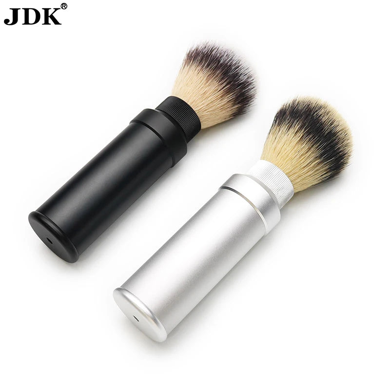 JDK Portable Luxury Men's Shaving Brush Silver Aluminum Silvertip Fibre Resin Handle Travel-friendly Nylon