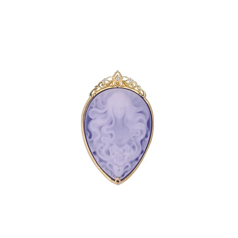 Designer Brooch 925 Silver Pendant Brooch Set with 3D Carved Agate Sterling Silver Charms for Women