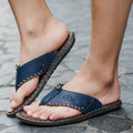 Fashion Men's Hand-stitched Leather slippers Casual Beach Holiday Style slippers Anti-slip Soft and Comfortable Rubber Sole