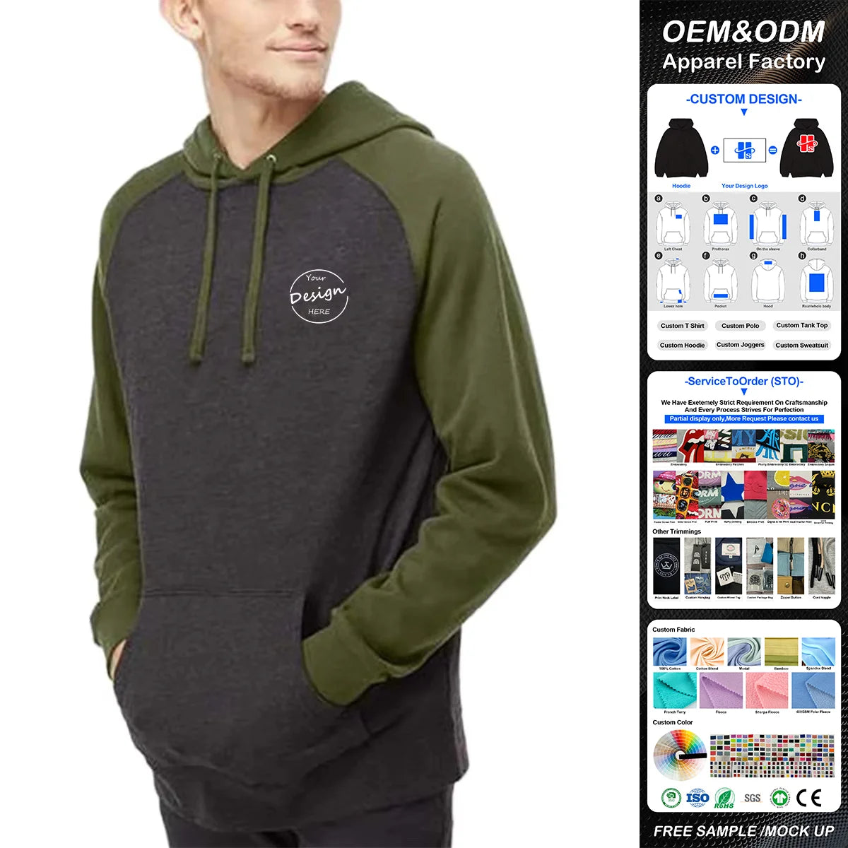 Bulk Custom 80 Percent Cotton 20 Percent Polyester Hoodies Men Heavyweight Plain Raglan Sleeve Pullover Hoodie for Men