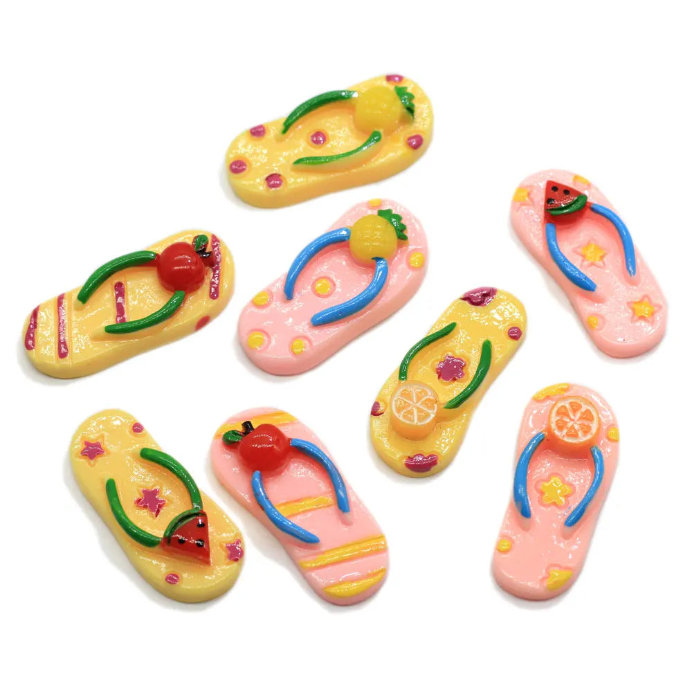 Cute Cartoon Resin Fruit Flip Flops Colorful Beach Shoes Cabochon Flatback DIY Jewelry Accessories Fit Phone Decoration