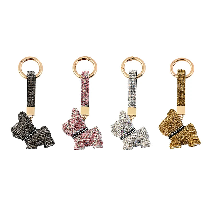 Dickmon Wholesale Full Diamond French Bulldog Key Chains Rhinestone Bulldog Keychain Bag Pendant Luxury Dog Keychain Accessories