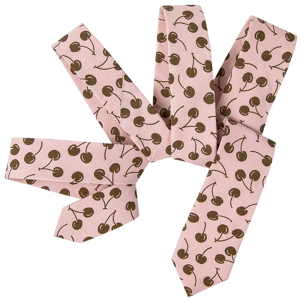 Flesh-tone Based With Brown Cherries Necktie Leisure Cotton Print Neck Tie for Men Ready to Ship