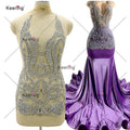 WDP-394  Full Purple Body Rhinestone Bodice Applique Handmade Silver Crystal Beaded Rhinestones Applique Sew for Clothing