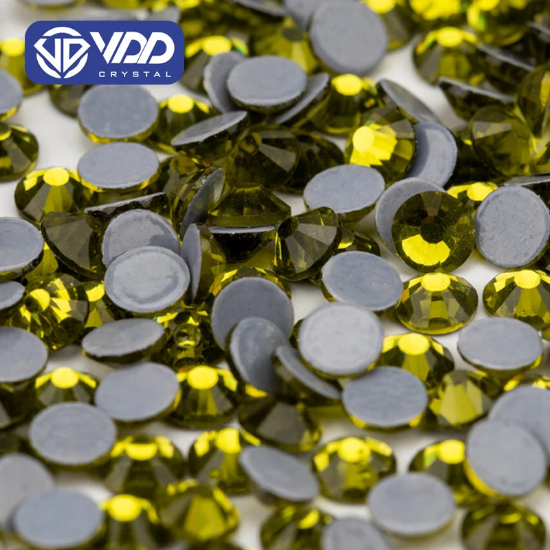 VDD 021 Olivine High Quality Hot-Fix Glass Rhinestone Crystal Flatback Strass Stones for DIY Garment Decoration Wedding Dress