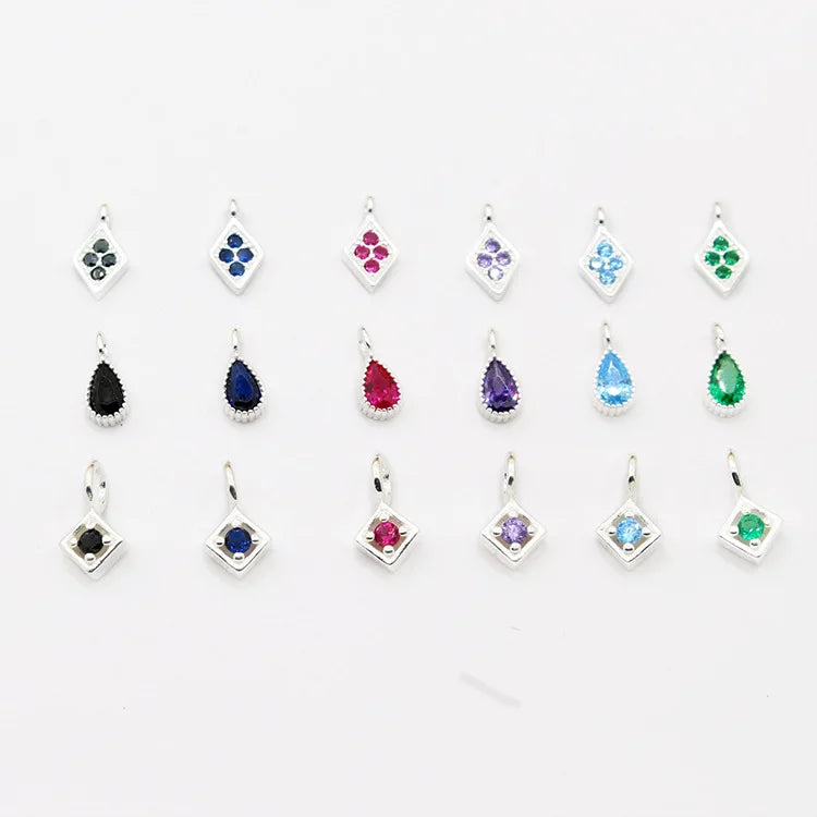 4mm 5mm Dainty S925 Sterling Silver Colorful Zircon Rhombus Square Teardrop Pendant Charm for Jewelry Making Finding