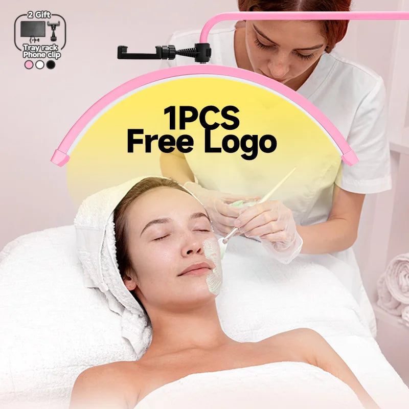 Custom LOGO OEM Half Moon Tattoo Beauty Eyelash Extension Light Eyebrow Manicure LED Ring Lighting Nail Lashes Salon Floor Lamps