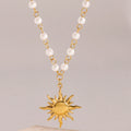 18k Gold Plated Stainless Steel Jewelry Sunflower Necklace Personalized Fashion White Pearl Necklace Jewelry