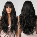 Wigs Wholesale Curly Wave Dark Synthetic Wigs with Bangs Long Wavy False Hairs Wig for Black Women Heat Resistant Fiber