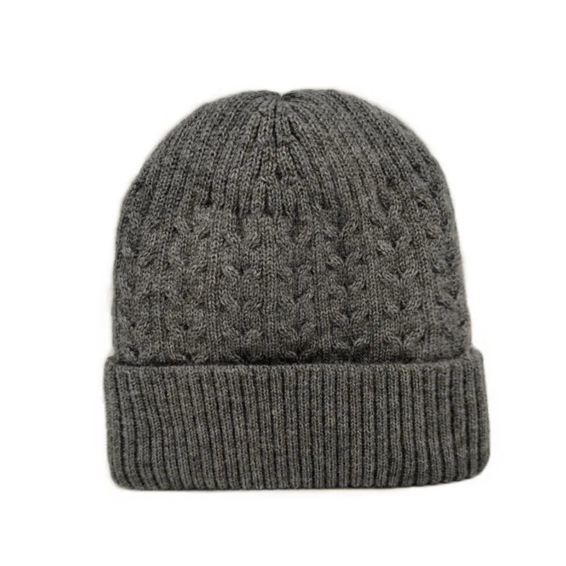 Custom logo Unisex Adults Rib Knit Cuffed Warm Fleece Lining Core Spun Yarn Beanie Knitted Winter Hat