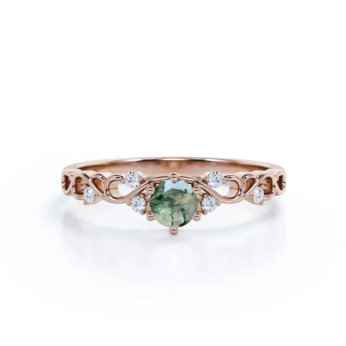 Hot Dendritic Engagement Natural Green Moss Agate S925 Silver Women Ring Best for Sale