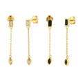 FUAMAY Women's Gold Plated Stud Earrings Black Baguette 32mm Silver Zircon
