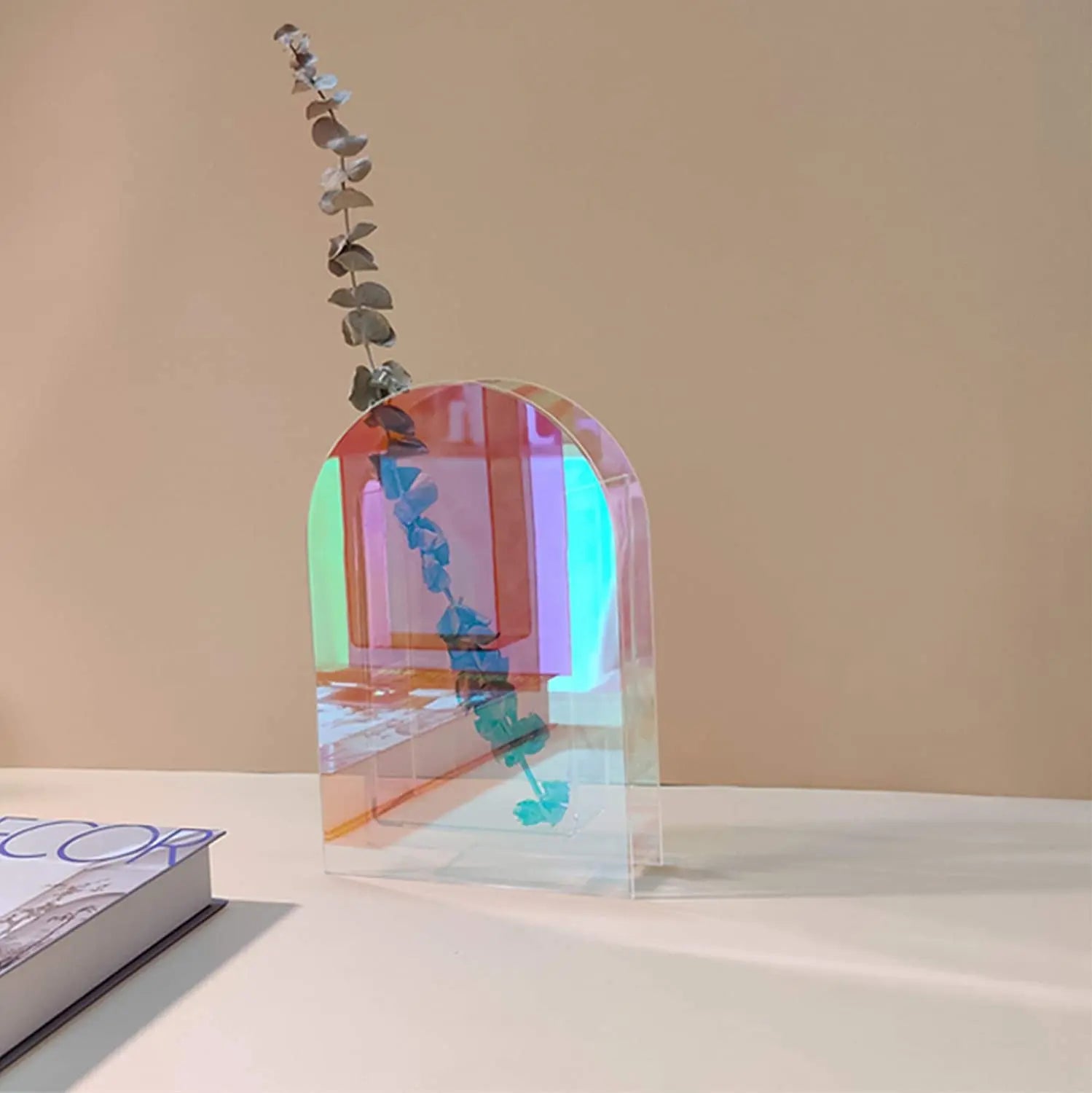 Coloured Acrylic Flower Vase Iridescent Modern Vases (6.3''Wx1.97''Dx9.45''H)