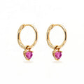 Milskye Delicate Sterling Silver Jewelry 18k Gold Plated pink Diamond Heart Charm Hoop Earrings