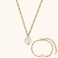 Dingran Joyera Wholesale LOW MOQ Water Wave Chain Necklaces Stainless Steel Fresh Water Pearl Jewelry Set for Women