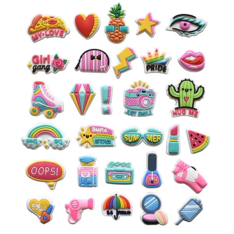 Hot Sale Shoes Accessories Summer Pink Girl Powered Skating DIY PVC Rubber Shoe Decor Charm 3D Kids Clog Shoes Buckle Decoration