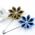 Elegant Men's Kanzashi-Inspired Flower Lapel Pins Long Needle Brooches for Wedding Boutonniere Party Suit Accessories Mens