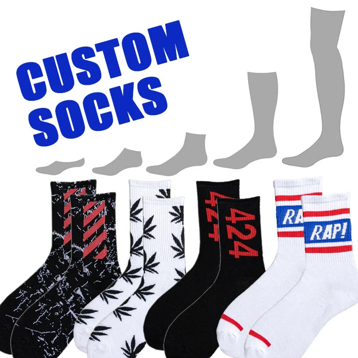 Autumn Customized Embroidered Print Knitting Socks Unisex Cotton Crew High for Running Sports with Custom Logo