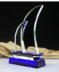 Blue Yacht Boat Shape Optical Crystal Glass Trophy MH-NJ0126