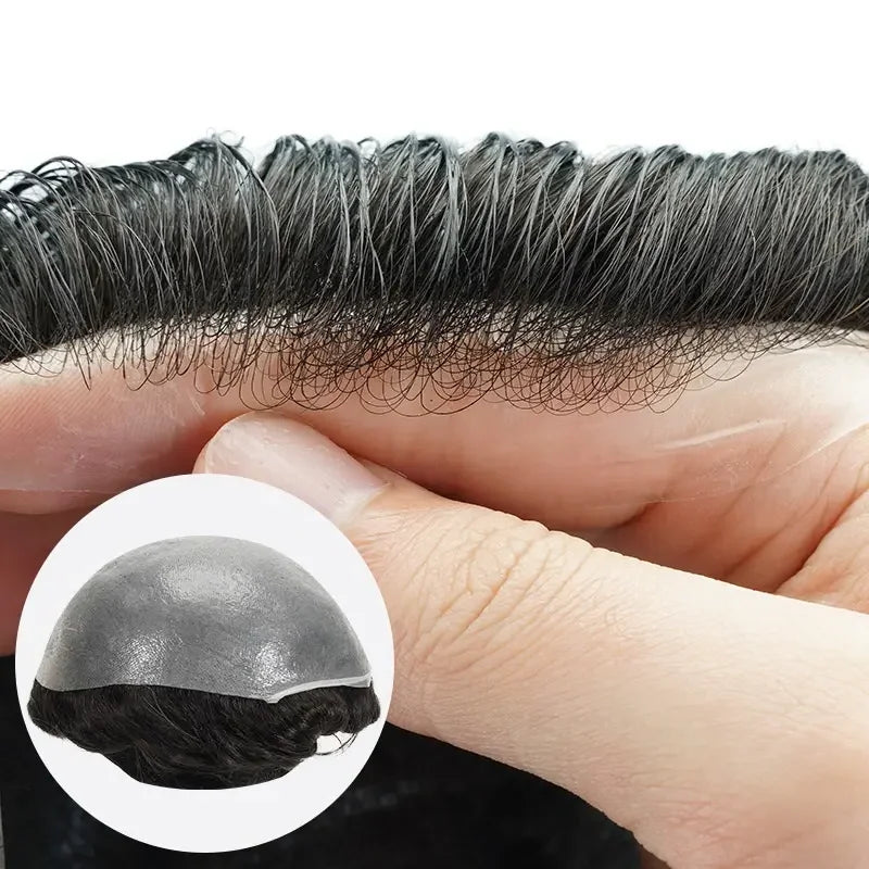 Wholesale Men's Virgin Super Thin Invisible 0.06-0.08 mm Straight Indian Human Hair V-Looped System with Full PU Base