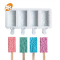 AK 4 Cavities Custom Rectangle Food Grade Silicone Ice Cream Mold Silicon Molds for Ice Cream Cake Pops Maker XG-65
