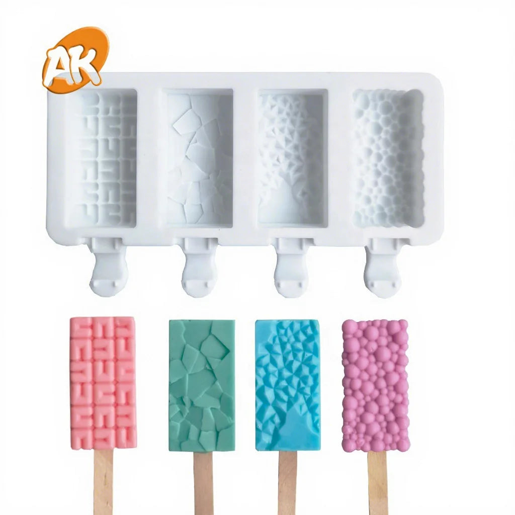 AK 4 Cavities Custom Rectangle Food Grade Silicone Ice Cream Mold Silicon Molds for Ice Cream Cake Pops Maker XG-65