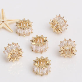 Micro Inlaid Zircon Diy Necklace Accessories Pendant Beads Gold Silver Copper Brass Round Spacer Crystal Hollow Jewelry Findings