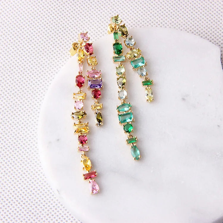Fashion Factory Price Brass Zircon Square Chain Drop Earrings for Women Long Tassels Dangle Jewelry