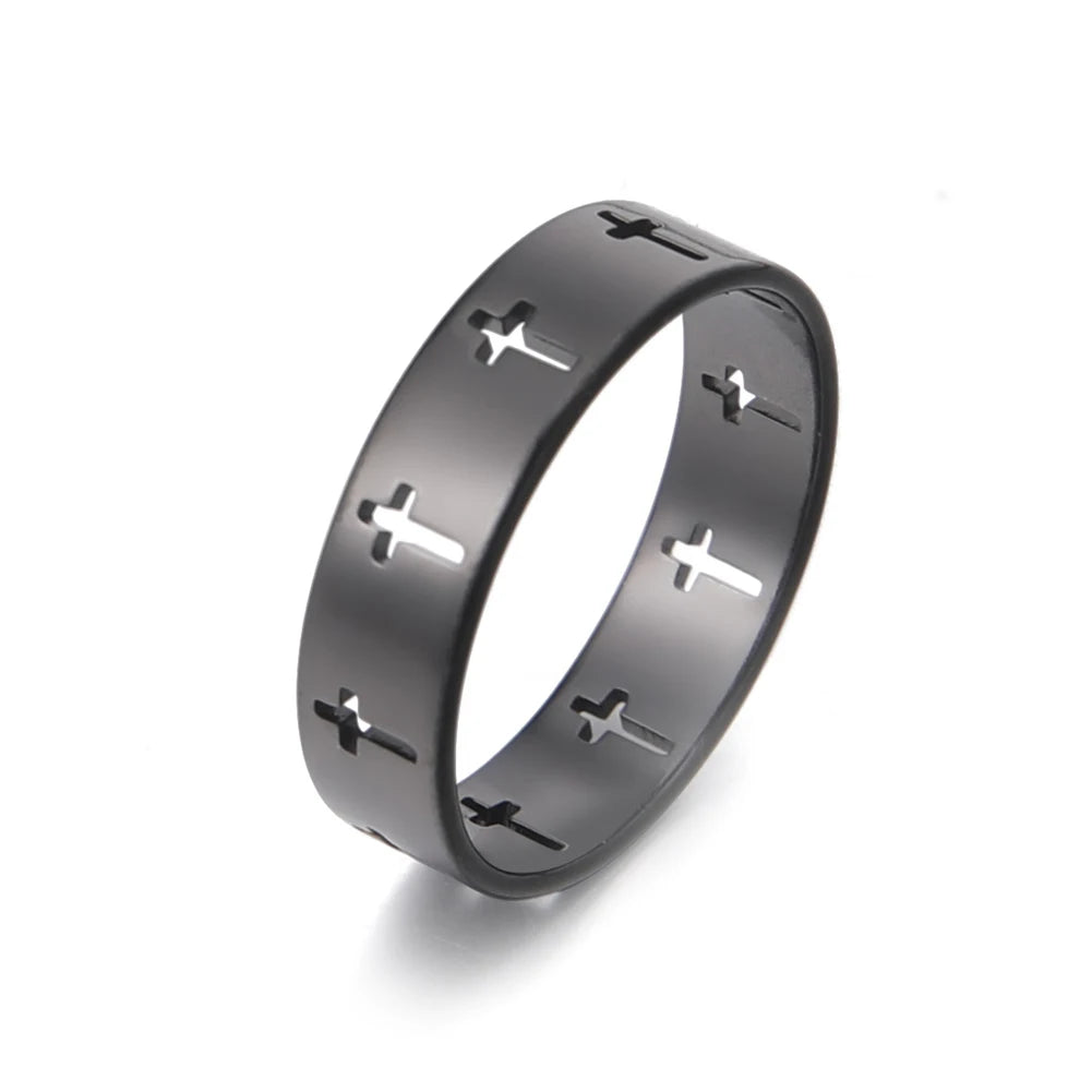 Women Men Hollow Cross Ring Fashion Stainless Steel Rose Gold Color Engagement Couple Rings Jewelry Anniversary Gifts