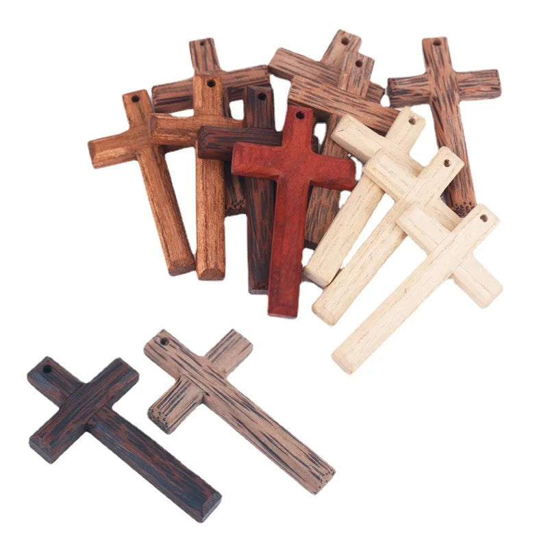 Holy Church Christian Wood Crafts Gifts Religious Wooden Cross Charms Pendant Necklace Decor