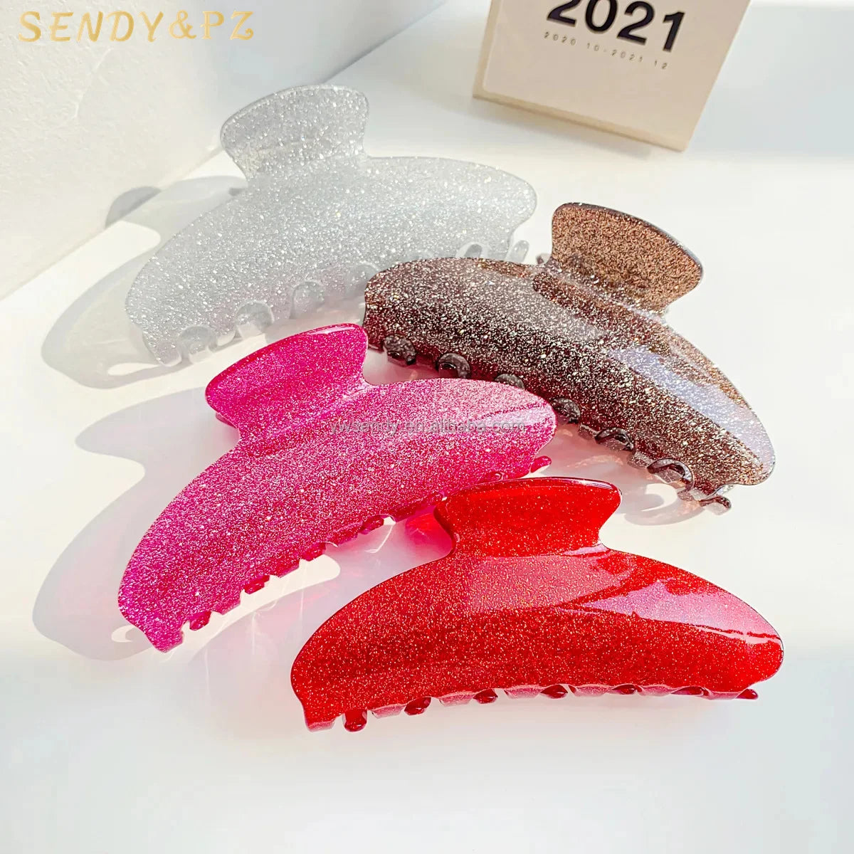Wholesale New Minimalist Hair Accessories Glitter Powder Acrylic 10cm Large Hair Clips Fashion Women Hair Claws