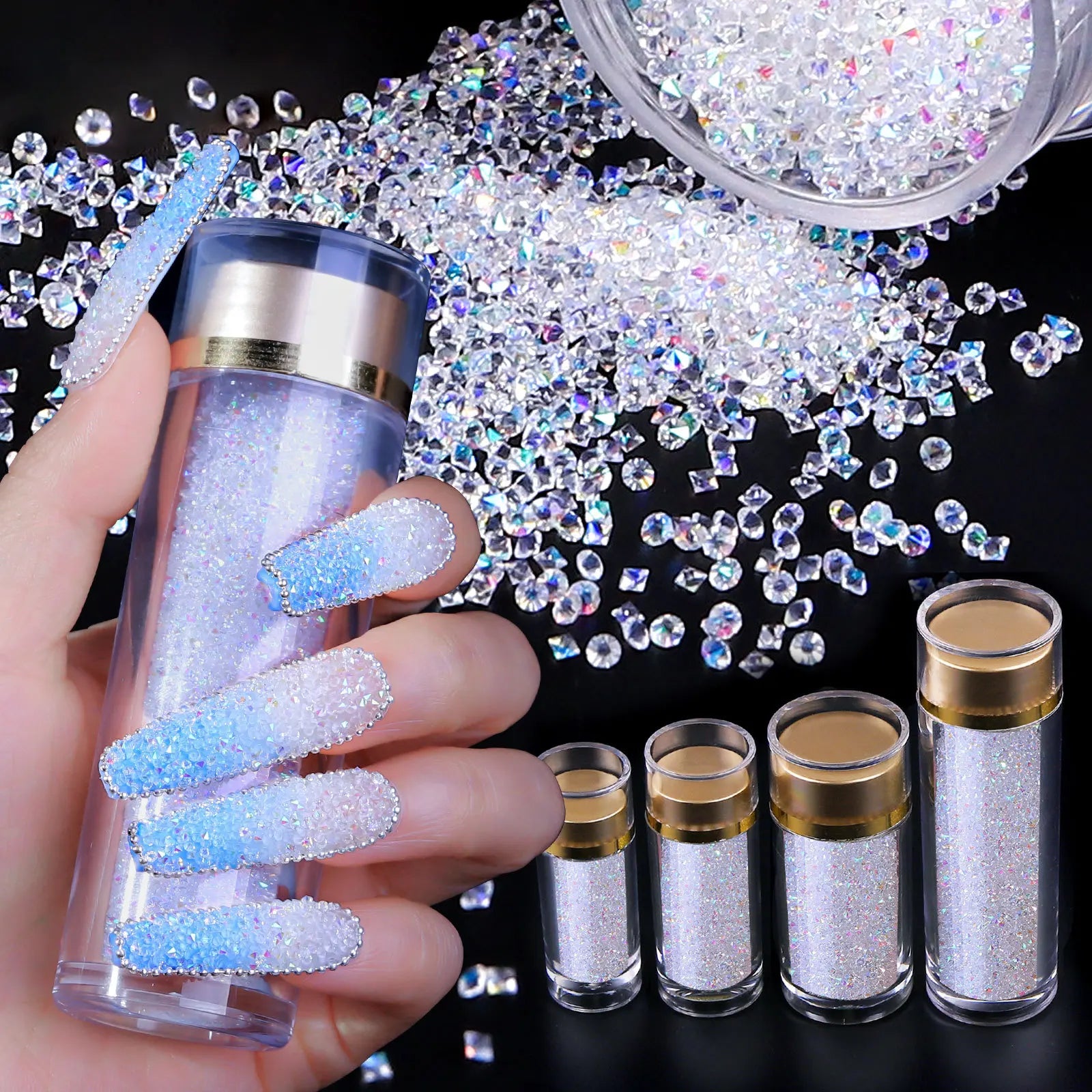Nail Art Mini Crystal Diamonds Rhinestones Glitter Glass AB Color 3D Charm Nail Art Jewelry Decorations DIY Manicure Accessories