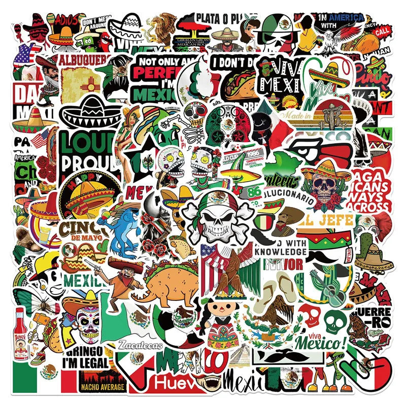 100PCS Mexican Vinyl Waterproof Stickers for LaptopBumperSkateboardWater BottlesComputerPhone Mexican Stickers  for Adult