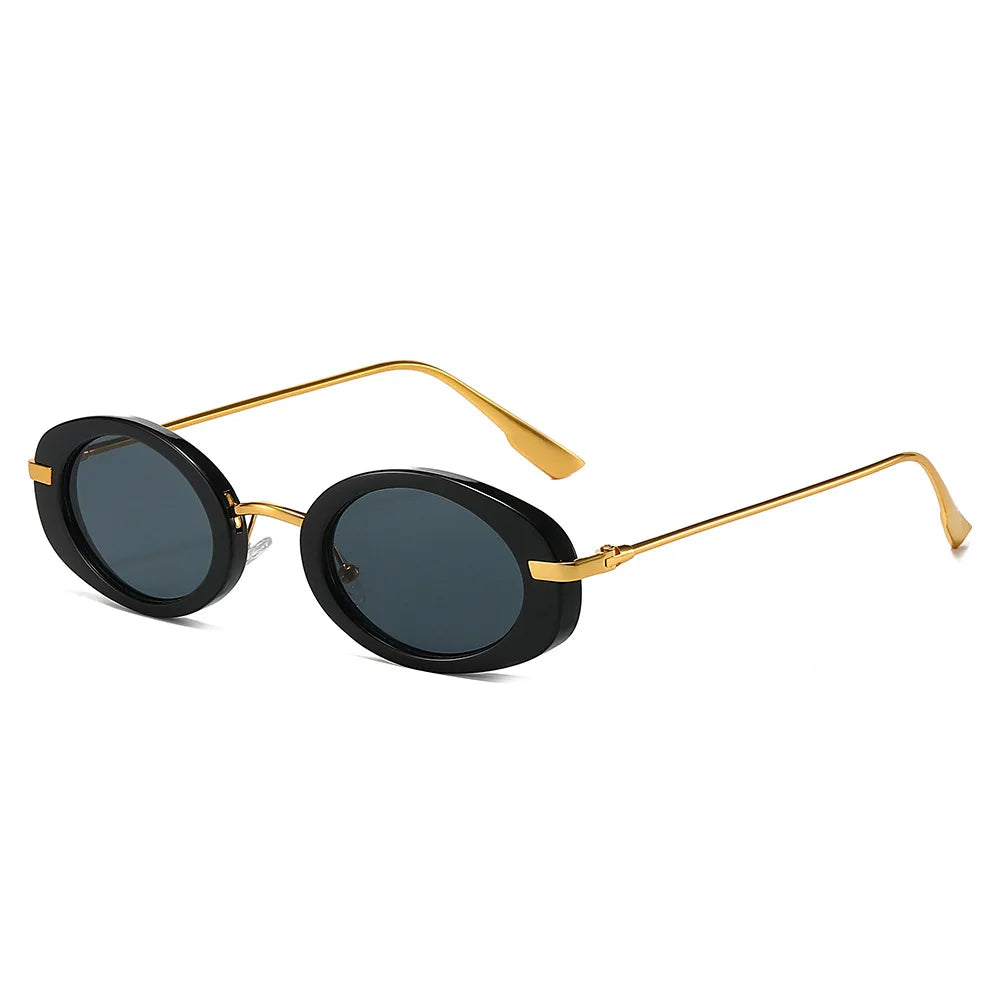 UV400 Classic Retro Oval Sunglasses with Custom Logo Unisex Metal Frame Available in Black Brown Gray  Sun Glasses
