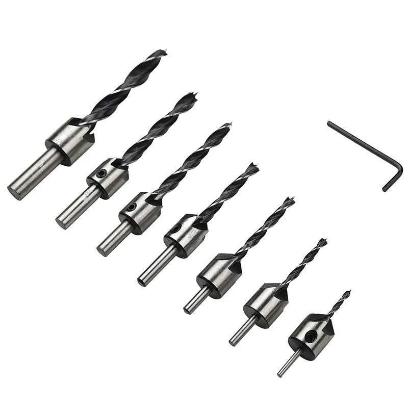 7pcs 3mm-10mm Chamfer Tricuspid Countersunk Drill Bits Set with End Milling for Carpentry & Woodworking Counterbore Drills