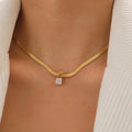 2 Designs Stainless Steel Shiny Square Round Cubic Zircon Necklace Flat Snake Chain Necklaces Statement Luxury Jewelry Wholesale