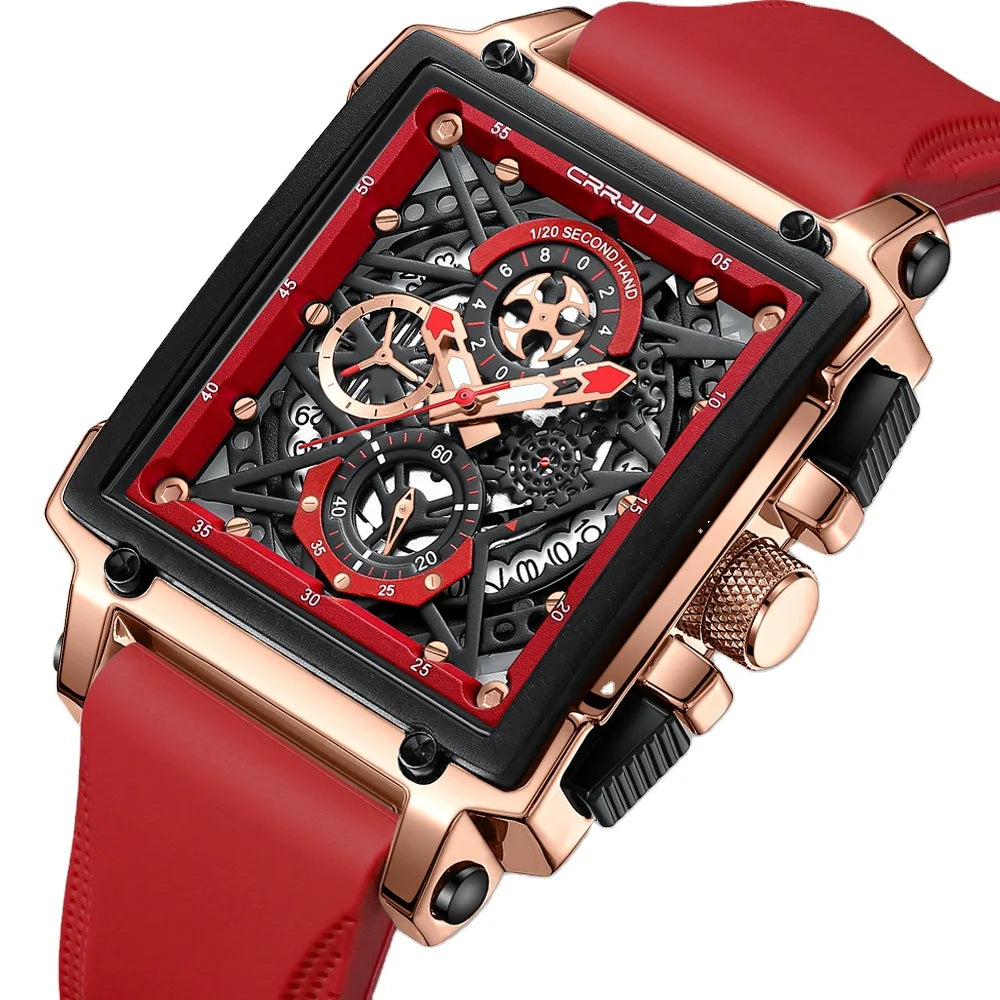CRRJU Brand Men's Watches Square Quartz Wristwatch Waterproof Luminous Chronograph Watch for Men Date Clock 2312