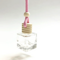 Luxury Empty Clear 10ml Square Shape Screen Printing Wooden Lid Hanging Car Diffuser Air Freshener Glass Perfume Bottle