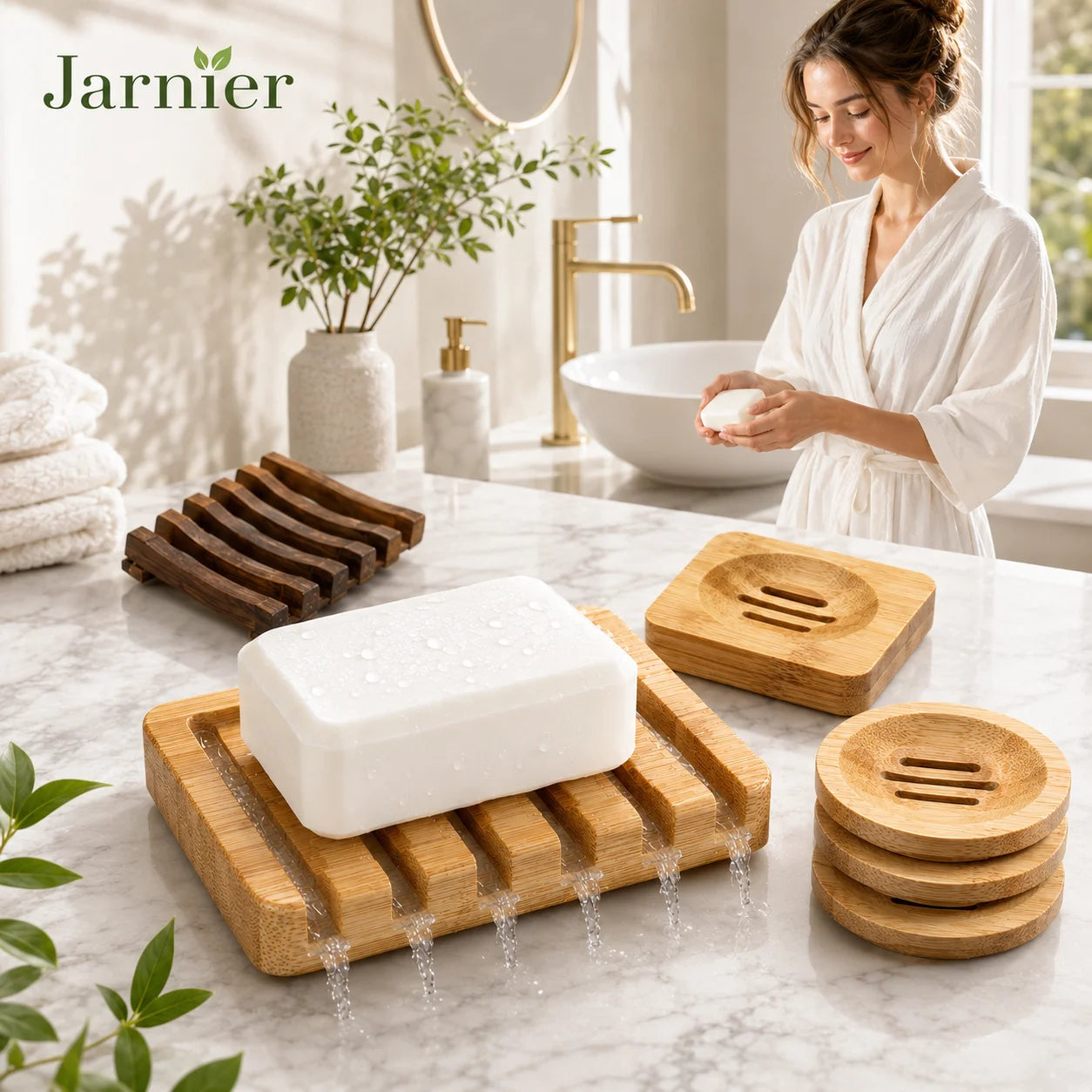 Bathroom Shower Bamboo Waterfall Kitchen Sink Custom Soap Dish Sponge Holder Wood Soap Holder Bath Soap Tray with Drain