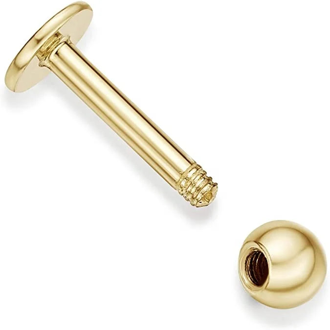 Getta 14K Solid Gold Bling Ball Lip Ring Flat Back Cartilage Helix Labret Piercing Fine Body Jewelry for Wedding or Gift