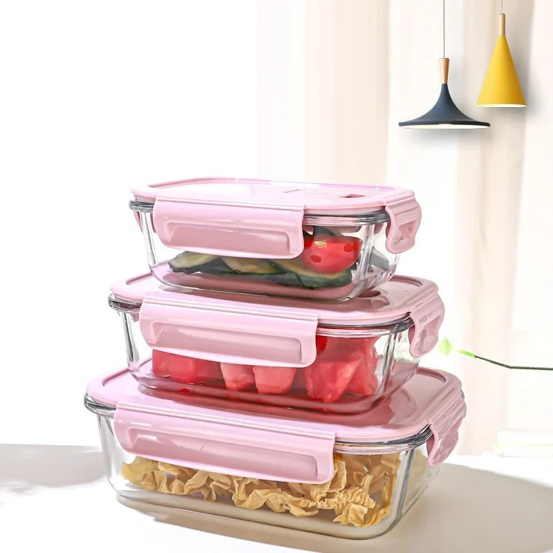 Kitchen Lunch Box Leakproof Seal Glass Food Storage Containers for Kitchen Organization