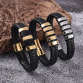 Fashion Black Braided Genuine Leather Handmade Bangle Stainless Steel Magnetic Buckle Punk Jewelry Gift for Men