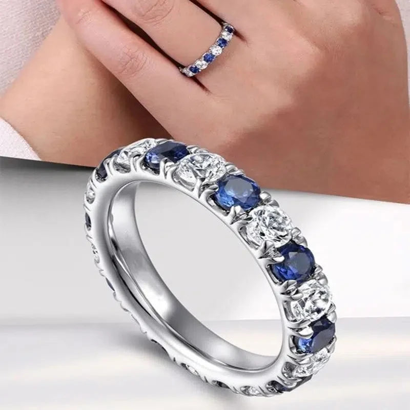 CAOSHI Wholesaler High Quality Contracted Blue/White Round Crystal Finger Rings for Engagement Silver Plated Finger Rings Women