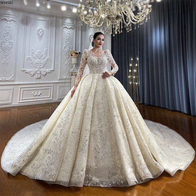 Jancember NS4502 Crystal 2023 White Lace Party Wedding Ball Gown Formal Dresses for Women